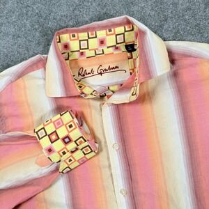 Robert Graham Shirt XL Colorful Striped Geometric Button Flip Cuff L/S Flaw Mens